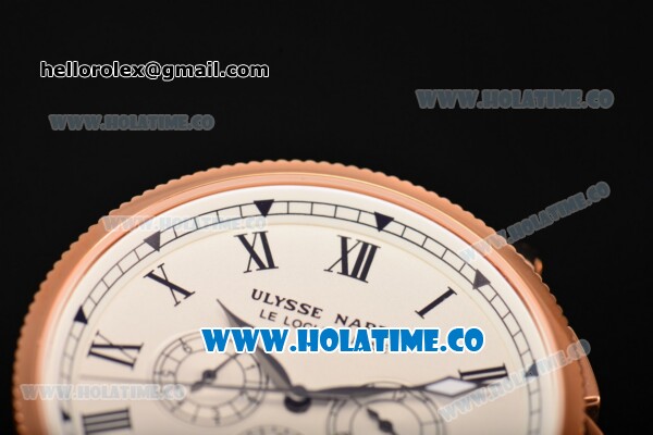 Ulysse Nardin Marine Chrono Asia Automatic Rose Gold Case with Roman Numeral Markers and White Dial - Click Image to Close